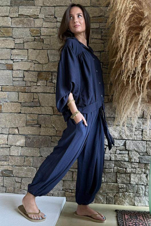 Basso Tie Smock Blouse Navy